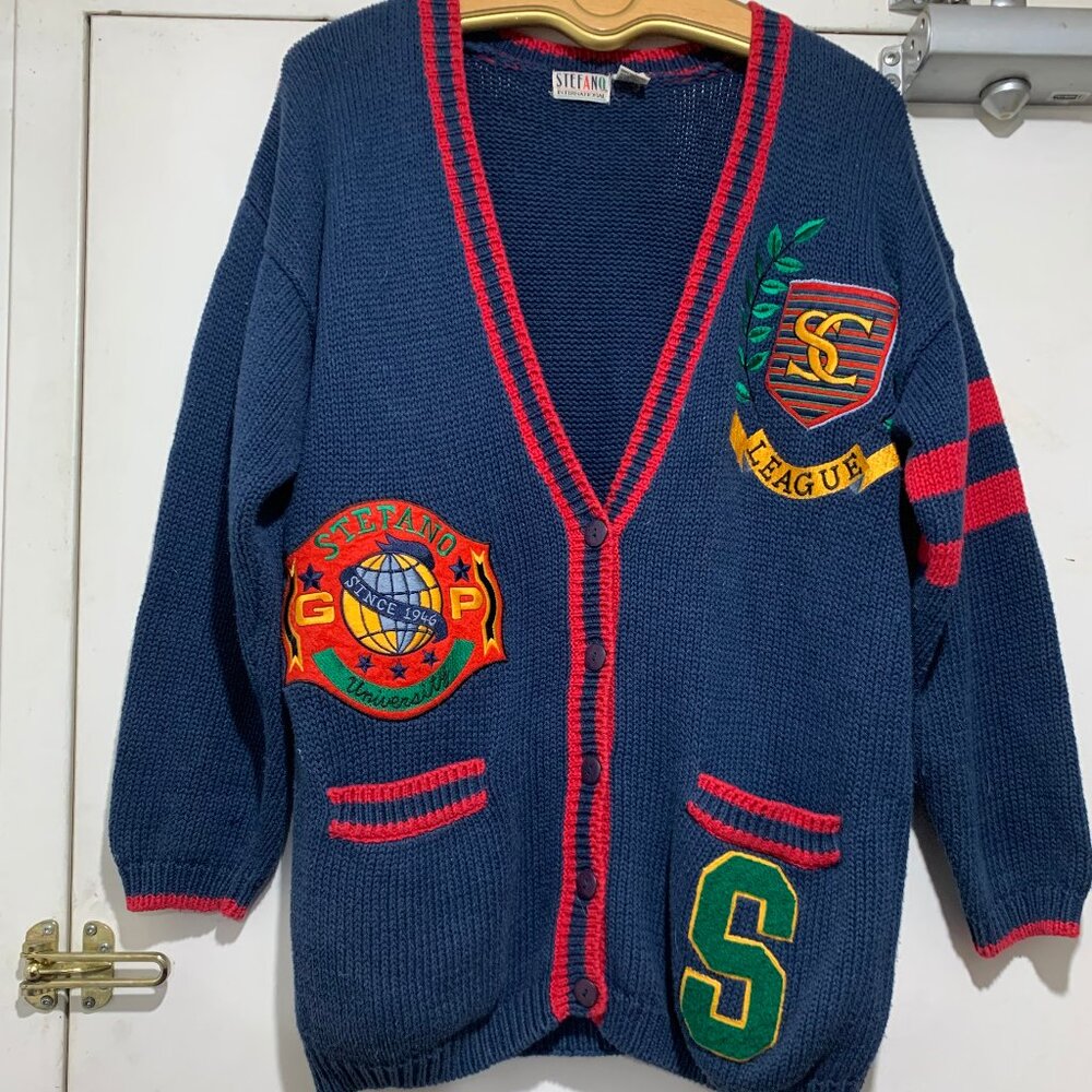 VINTAGE STEFANO UNIVERSITY LETTERMAN VARSITY SWEATER CARDIGANS SIZE L
